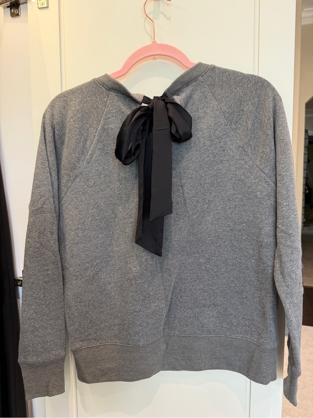 J. Crew Heather Gray Crewneck Sweatshirt with Bow Tie in Back
